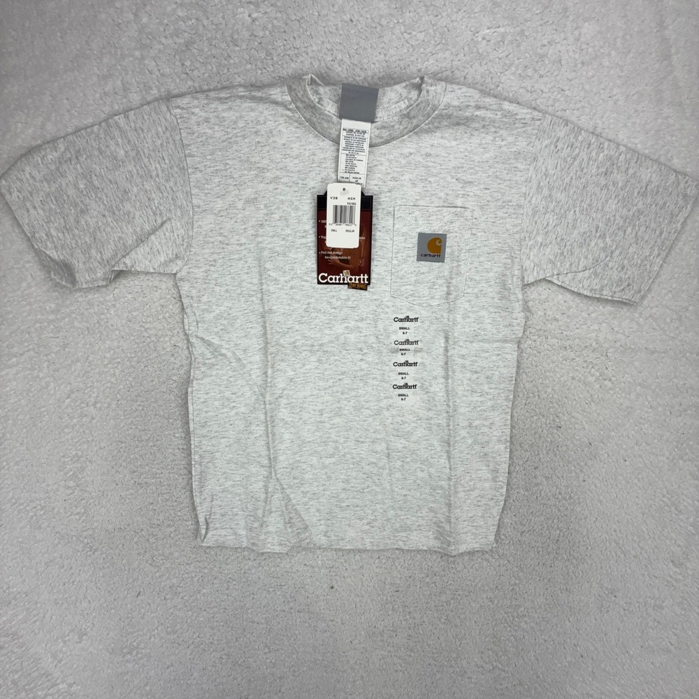 Carhartt Kids Boys Ash Grey Short Sleeve Pocket T-Shirt Size Small 6-7 Y38 ASH